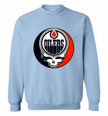 NHL TEAM EDMONTON OILERS X GRATEFUL DEAD LOGO BAND Crewneck Sweatshirt - zezetee NHL TEAM EDMONTON OILERS X GRATEFUL DEAD LOGO BAND Crewneck Sweatshirt - zezetee
