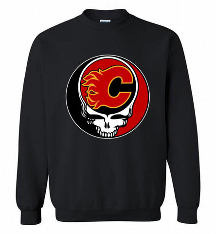 NHL TEAM CALGARY FLAMES X GRATEFUL DEAD LOGO BAND Crewneck Sweatshirt - zezetee NHL TEAM CALGARY FLAMES X GRATEFUL DEAD LOGO BAND Crewneck Sweatshirt - zezetee