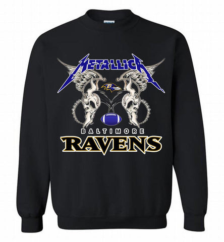 Metallica Baltimore Ravens Logo Crewneck Sweatshirt - zezetee Metallica Baltimore Ravens Logo Crewneck Sweatshirt - zezetee