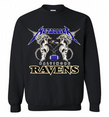 Metallica Baltimore Ravens Logo Crewneck Sweatshirt - zezetee Metallica Baltimore Ravens Logo Crewneck Sweatshirt - zezetee