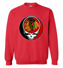 NHL TEAM CHICAGO BLACKHAWKS X GRATEFUL DEAD LOGO BAND Crewneck Sweatshirt - zezetee NHL TEAM CHICAGO BLACKHAWKS X GRATEFUL DEAD LOGO BAND Crewneck Sweatshirt - zezetee