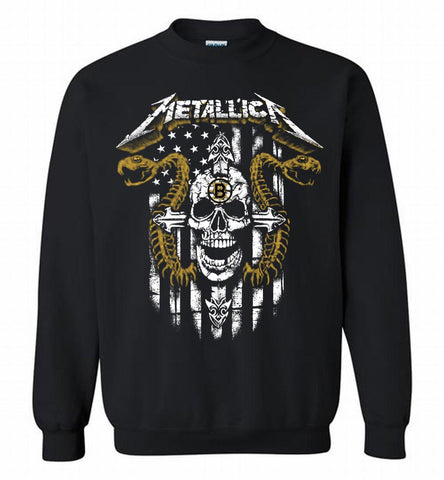 Metallica Snake Skull Boston Bruins Logo Crewneck Sweatshirt - zezetee Metallica Snake Skull Boston Bruins Logo Crewneck Sweatshirt - zezetee