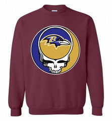 Baltimore Ravens Grateful Dead Logo Band Crewneck Sweatshirt - zezetee Baltimore Ravens Grateful Dead Logo Band Crewneck Sweatshirt - zezetee