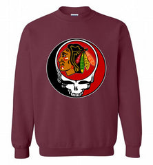 NHL TEAM CHICAGO BLACKHAWKS X GRATEFUL DEAD LOGO BAND Crewneck Sweatshirt - zezetee NHL TEAM CHICAGO BLACKHAWKS X GRATEFUL DEAD LOGO BAND Crewneck Sweatshirt - zezetee