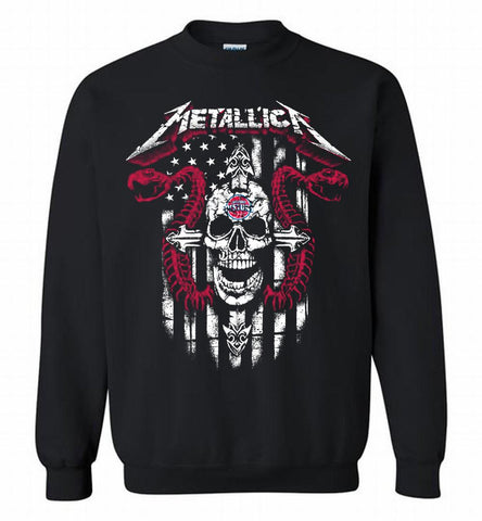 Metallica Snake Skull Detroit Pistons Logo Crewneck Sweatshirt - zezetee Metallica Snake Skull Detroit Pistons Logo Crewneck Sweatshirt - zezetee
