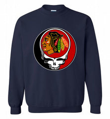 NHL TEAM CHICAGO BLACKHAWKS X GRATEFUL DEAD LOGO BAND Crewneck Sweatshirt - zezetee NHL TEAM CHICAGO BLACKHAWKS X GRATEFUL DEAD LOGO BAND Crewneck Sweatshirt - zezetee