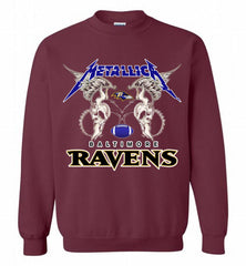 Metallica Baltimore Ravens Logo Crewneck Sweatshirt - zezetee Metallica Baltimore Ravens Logo Crewneck Sweatshirt - zezetee
