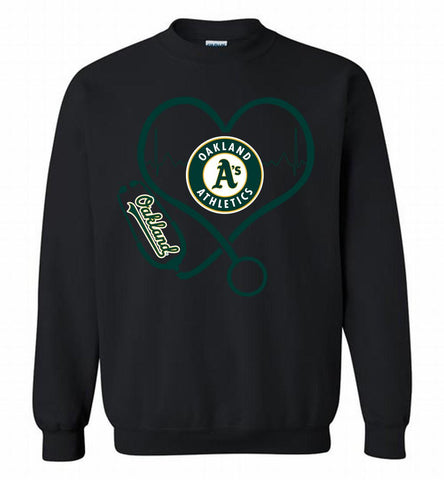 Nurse Heartbeat Oakland Athletics Crewneck Sweatshirt - zezetee Nurse Heartbeat Oakland Athletics Crewneck Sweatshirt - zezetee