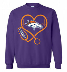 Nurse Heartbeat Denver Broncos Crewneck Sweatshirt - zezetee Nurse Heartbeat Denver Broncos Crewneck Sweatshirt - zezetee