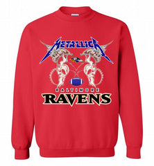 Metallica Baltimore Ravens Logo Crewneck Sweatshirt - zezetee Metallica Baltimore Ravens Logo Crewneck Sweatshirt - zezetee