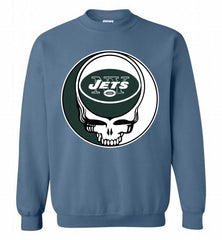 New York Jets Grateful Dead Logo Band Crewneck Sweatshirt - zezetee New York Jets Grateful Dead Logo Band Crewneck Sweatshirt - zezetee