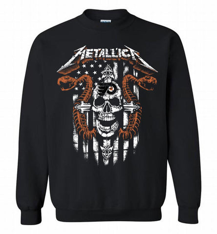 Metallica Snake Skull Philadelphia Flyers Logo Crewneck Sweatshirt - zezetee Metallica Snake Skull Philadelphia Flyers Logo Crewneck Sweatshirt - zezetee