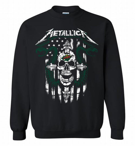 Metallica Snake Skull Minnesota Wild Logo Crewneck Sweatshirt - zezetee Metallica Snake Skull Minnesota Wild Logo Crewneck Sweatshirt - zezetee