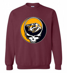 NHL TEAM NASHVILLE PREDATORS X GRATEFUL DEAD LOGO BAND Crewneck Sweatshirt - zezetee NHL TEAM NASHVILLE PREDATORS X GRATEFUL DEAD LOGO BAND Crewneck Sweatshirt - zezetee