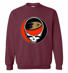 NHL TEAM ANAHEIM DUCKS X GRATEFUL DEAD LOGO BAND Crewneck Sweatshirt - zezetee NHL TEAM ANAHEIM DUCKS X GRATEFUL DEAD LOGO BAND Crewneck Sweatshirt - zezetee