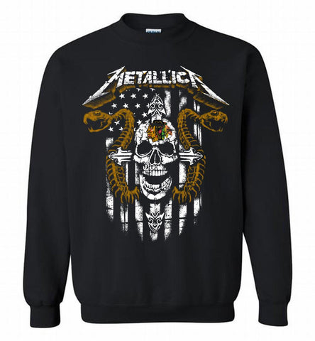 Metallica Snake Skull Chicago Blackhawks Logo Crewneck Sweatshirt - zezetee Metallica Snake Skull Chicago Blackhawks Logo Crewneck Sweatshirt - zezetee