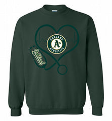 Nurse Heartbeat Oakland Athletics Crewneck Sweatshirt - zezetee Nurse Heartbeat Oakland Athletics Crewneck Sweatshirt - zezetee