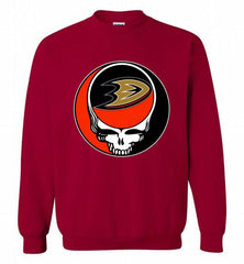NHL TEAM ANAHEIM DUCKS X GRATEFUL DEAD LOGO BAND Crewneck Sweatshirt - zezetee NHL TEAM ANAHEIM DUCKS X GRATEFUL DEAD LOGO BAND Crewneck Sweatshirt - zezetee