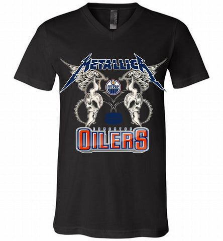 Metallica Edmonton Oilers Logo V-Neck Shirt - zezetee Metallica Edmonton Oilers Logo V-Neck Shirt - zezetee