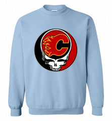 NHL TEAM CALGARY FLAMES X GRATEFUL DEAD LOGO BAND Crewneck Sweatshirt - zezetee NHL TEAM CALGARY FLAMES X GRATEFUL DEAD LOGO BAND Crewneck Sweatshirt - zezetee