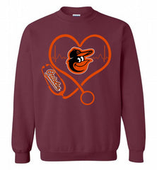 Nurse Heartbeat Baltimore Orioles Crewneck Sweatshirt - zezetee Nurse Heartbeat Baltimore Orioles Crewneck Sweatshirt - zezetee