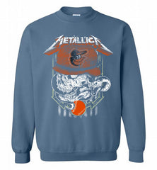 Metallica Skull Baltimore Orioles Logo Crewneck Sweatshirt - zezetee Metallica Skull Baltimore Orioles Logo Crewneck Sweatshirt - zezetee