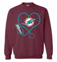 Nurse Heartbeat Miami Dolphins Crewneck Sweatshirt - zezetee Nurse Heartbeat Miami Dolphins Crewneck Sweatshirt - zezetee