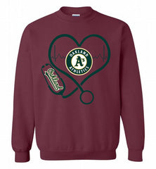 Nurse Heartbeat Oakland Athletics Crewneck Sweatshirt - zezetee Nurse Heartbeat Oakland Athletics Crewneck Sweatshirt - zezetee