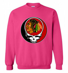 NHL TEAM CHICAGO BLACKHAWKS X GRATEFUL DEAD LOGO BAND Crewneck Sweatshirt - zezetee NHL TEAM CHICAGO BLACKHAWKS X GRATEFUL DEAD LOGO BAND Crewneck Sweatshirt - zezetee