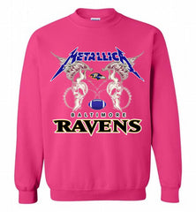Metallica Baltimore Ravens Logo Crewneck Sweatshirt - zezetee Metallica Baltimore Ravens Logo Crewneck Sweatshirt - zezetee