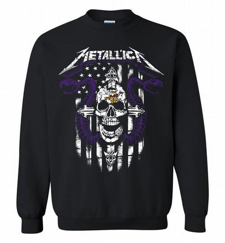 Metallica Snake Skull Minnesota Vikings Logo Crewneck Sweatshirt - zezetee Metallica Snake Skull Minnesota Vikings Logo Crewneck Sweatshirt - zezetee