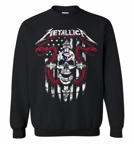 Metallica Snake Skull Houston Texans Logo Crewneck Sweatshirt - zezetee Metallica Snake Skull Houston Texans Logo Crewneck Sweatshirt - zezetee