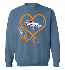 Nurse Heartbeat Denver Broncos Crewneck Sweatshirt - zezetee Nurse Heartbeat Denver Broncos Crewneck Sweatshirt - zezetee