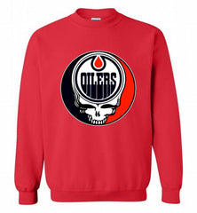 NHL TEAM EDMONTON OILERS X GRATEFUL DEAD LOGO BAND Crewneck Sweatshirt - zezetee NHL TEAM EDMONTON OILERS X GRATEFUL DEAD LOGO BAND Crewneck Sweatshirt - zezetee