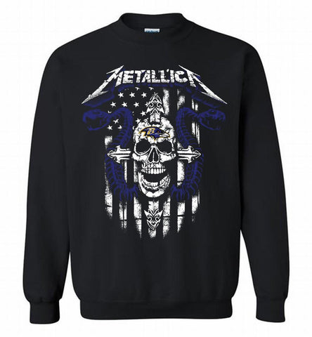 Metallica Snake Skull Baltimore Ravens Logo Crewneck Sweatshirt - zezetee Metallica Snake Skull Baltimore Ravens Logo Crewneck Sweatshirt - zezetee