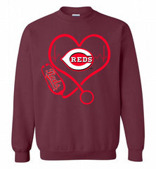 Nurse Heartbeat Cincinnati Reds Crewneck Sweatshirt - zezetee Nurse Heartbeat Cincinnati Reds Crewneck Sweatshirt - zezetee