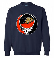NHL TEAM ANAHEIM DUCKS X GRATEFUL DEAD LOGO BAND Crewneck Sweatshirt - zezetee NHL TEAM ANAHEIM DUCKS X GRATEFUL DEAD LOGO BAND Crewneck Sweatshirt - zezetee