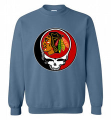 NHL TEAM CHICAGO BLACKHAWKS X GRATEFUL DEAD LOGO BAND Crewneck Sweatshirt - zezetee NHL TEAM CHICAGO BLACKHAWKS X GRATEFUL DEAD LOGO BAND Crewneck Sweatshirt - zezetee
