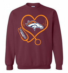 Nurse Heartbeat Denver Broncos Crewneck Sweatshirt - zezetee Nurse Heartbeat Denver Broncos Crewneck Sweatshirt - zezetee
