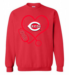 Nurse Heartbeat Cincinnati Reds Crewneck Sweatshirt - zezetee Nurse Heartbeat Cincinnati Reds Crewneck Sweatshirt - zezetee