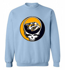 NHL TEAM NASHVILLE PREDATORS X GRATEFUL DEAD LOGO BAND Crewneck Sweatshirt - zezetee NHL TEAM NASHVILLE PREDATORS X GRATEFUL DEAD LOGO BAND Crewneck Sweatshirt - zezetee