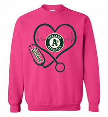 Nurse Heartbeat Oakland Athletics Crewneck Sweatshirt - zezetee Nurse Heartbeat Oakland Athletics Crewneck Sweatshirt - zezetee