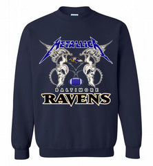 Metallica Baltimore Ravens Logo Crewneck Sweatshirt - zezetee Metallica Baltimore Ravens Logo Crewneck Sweatshirt - zezetee