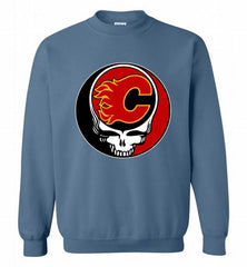 NHL TEAM CALGARY FLAMES X GRATEFUL DEAD LOGO BAND Crewneck Sweatshirt - zezetee NHL TEAM CALGARY FLAMES X GRATEFUL DEAD LOGO BAND Crewneck Sweatshirt - zezetee