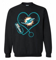 Nurse Heartbeat Miami Dolphins Crewneck Sweatshirt - zezetee Nurse Heartbeat Miami Dolphins Crewneck Sweatshirt - zezetee