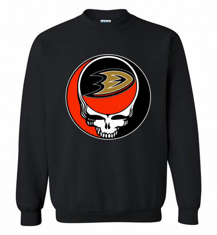 NHL TEAM ANAHEIM DUCKS X GRATEFUL DEAD LOGO BAND Crewneck Sweatshirt - zezetee NHL TEAM ANAHEIM DUCKS X GRATEFUL DEAD LOGO BAND Crewneck Sweatshirt - zezetee