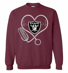 Nurse Heartbeat Oakland Raiders Crewneck Sweatshirt - zezetee Nurse Heartbeat Oakland Raiders Crewneck Sweatshirt - zezetee