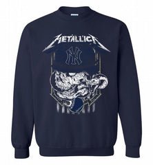 Metallica Skull New York Yankees Logo Crewneck Sweatshirt - zezetee Metallica Skull New York Yankees Logo Crewneck Sweatshirt - zezetee