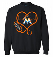 Nurse Heartbeat Miami Marlins Crewneck Sweatshirt - zezetee Nurse Heartbeat Miami Marlins Crewneck Sweatshirt - zezetee