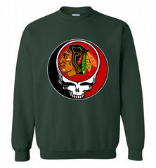 NHL TEAM CHICAGO BLACKHAWKS X GRATEFUL DEAD LOGO BAND Crewneck Sweatshirt - zezetee NHL TEAM CHICAGO BLACKHAWKS X GRATEFUL DEAD LOGO BAND Crewneck Sweatshirt - zezetee